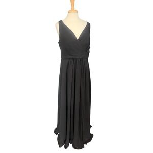 Unbranded Black Chiffon Gown Size 16 V-Neck Lace Up Corset Back Ruched Prom